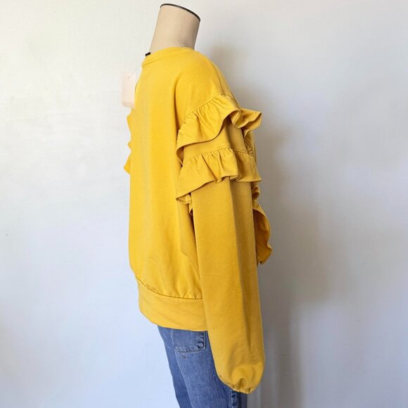 NWT size MEDIUM sweatshirt ANN TAYLOR ruffle mustard YELLOW top new M womens - Picture 4 of 7